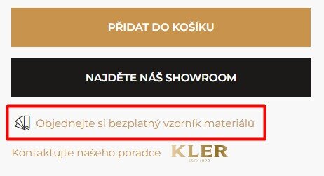 Tlačítko pro objednání bezplatného vzorníku barev na produktové kartě